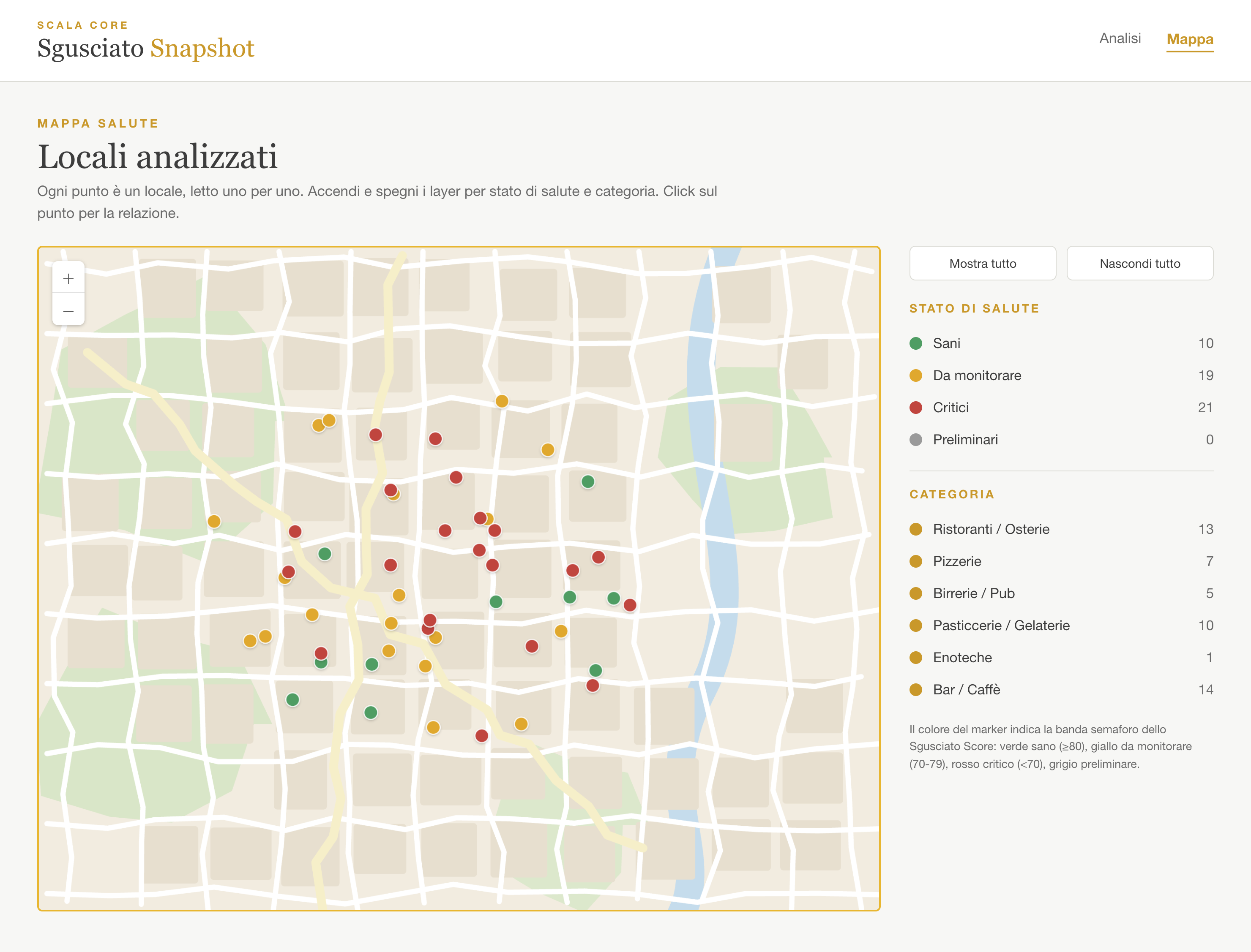 Mappa Salute: i locali di una zona letti uno per uno. Sgusciato Snapshot