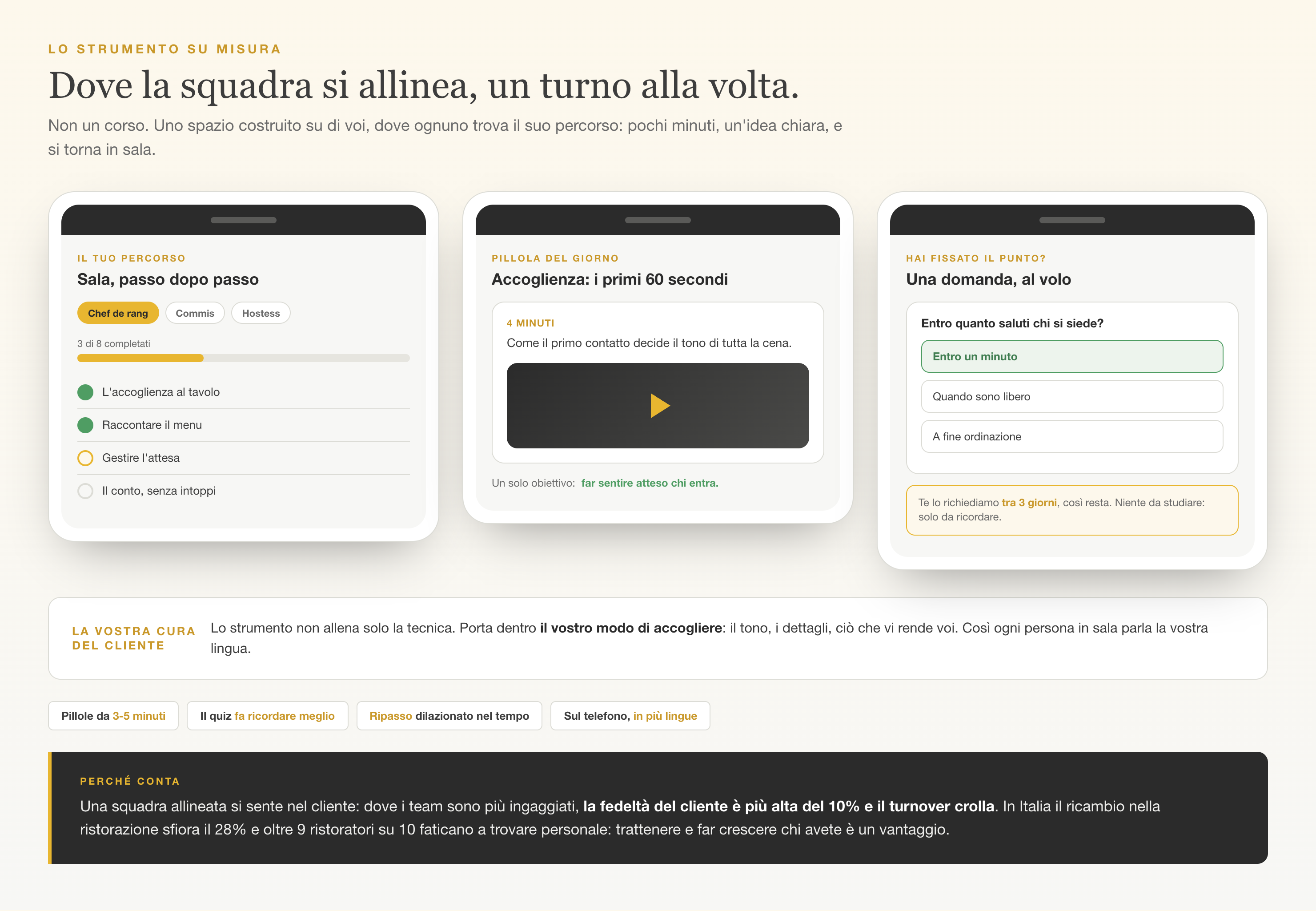 Strumento su misura per l'allineamento del personale: percorsi per ruolo, pillole brevi, quiz e ripasso